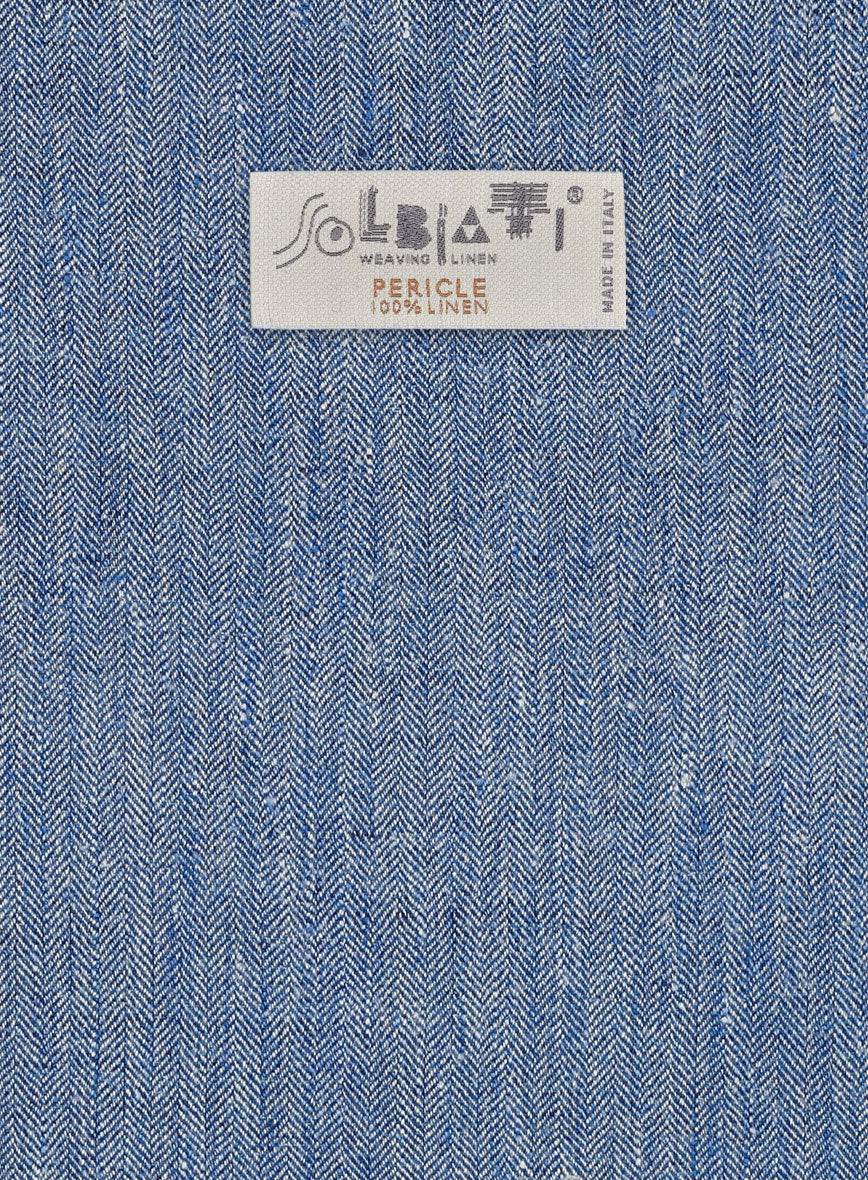 Solbiati Blue Herringbone Linen Pants - Image 4