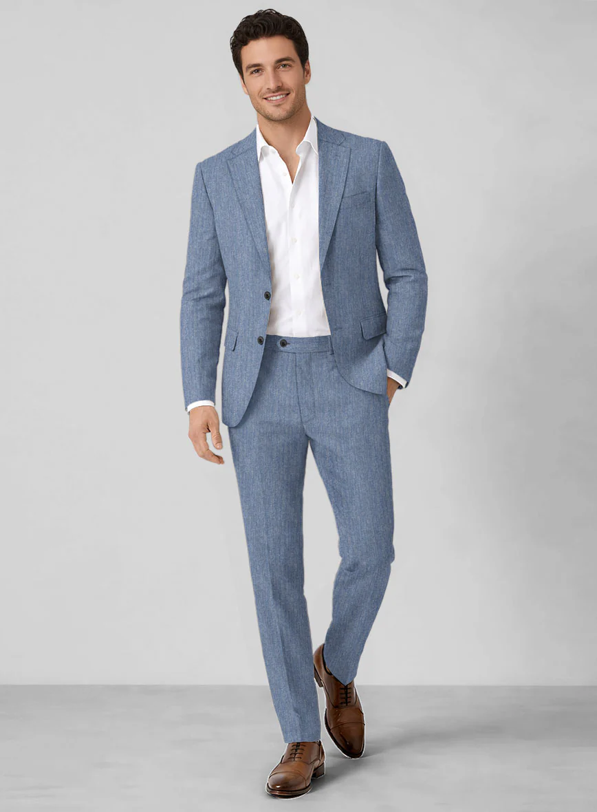 Solbiati Blue Herringbone Linen Suit