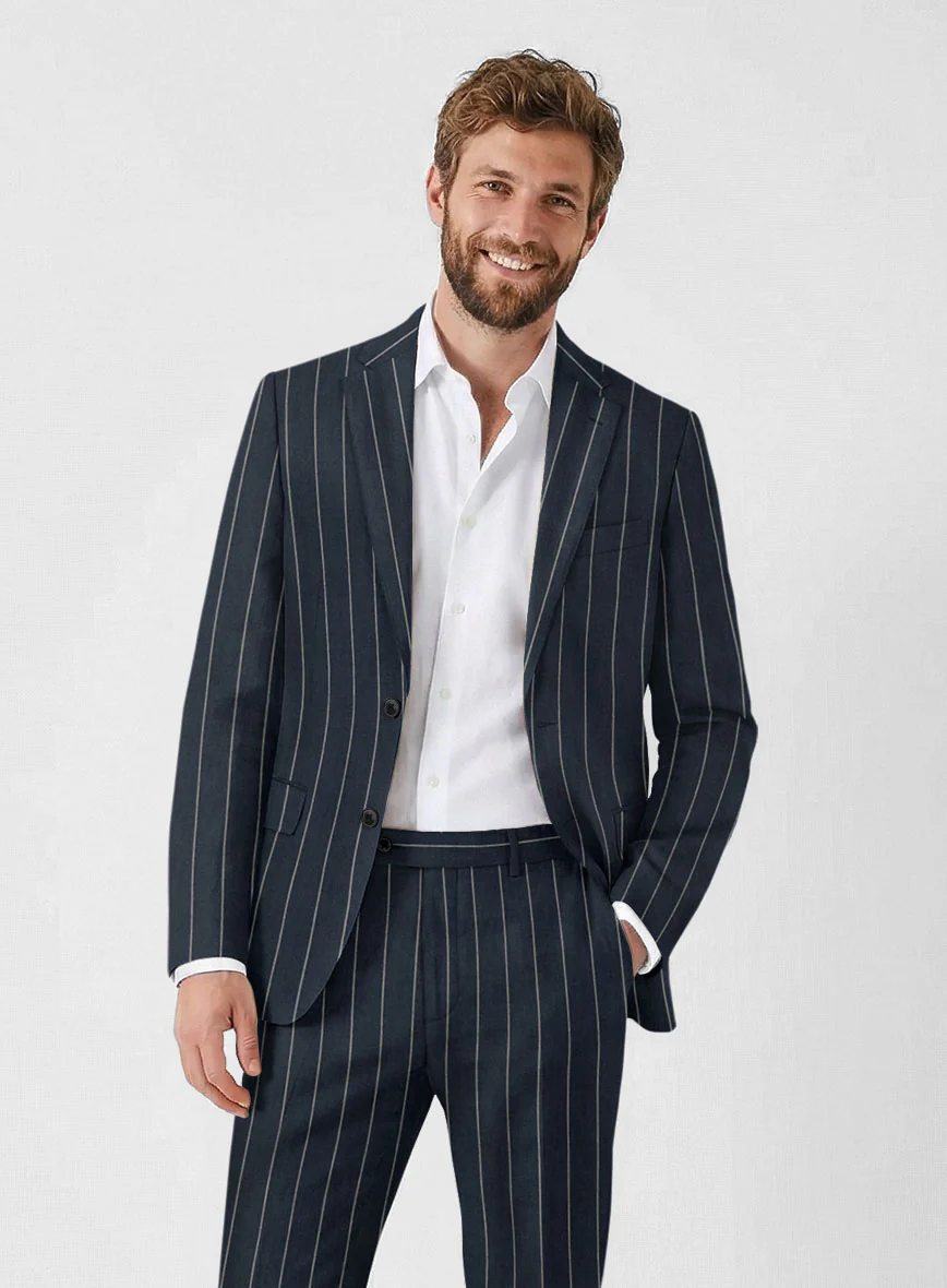 Solbiati Blue Wide Stripe Linen Jacket - Image 2