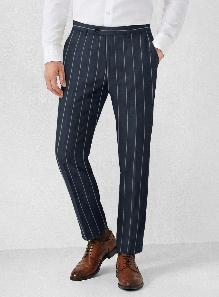 Solbiati Blue Wide Stripe Linen Pants