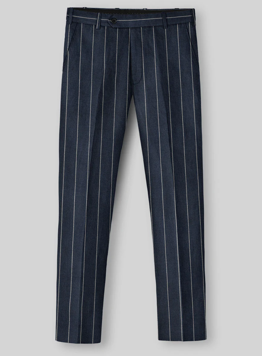 Solbiati Blue Wide Stripe Linen Pants - Image 2