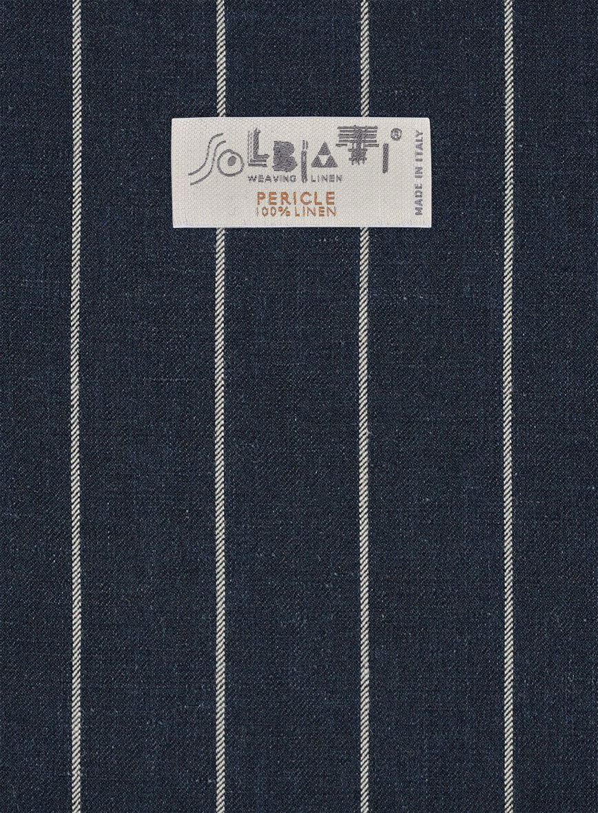 Solbiati Blue Wide Stripe Linen Pants - Image 4