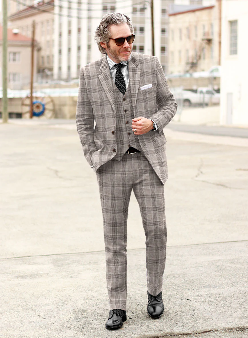 Solbiati Brown Checks Linen Suit - Image 2