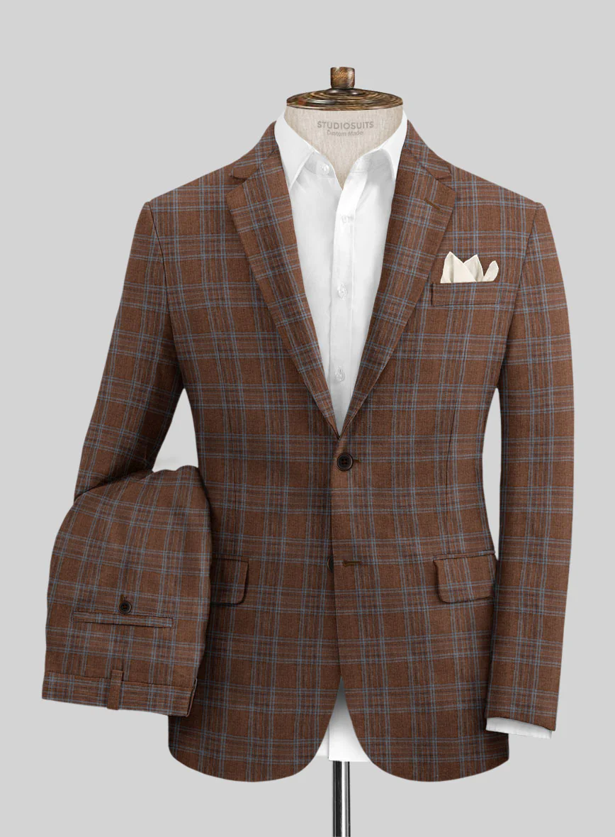 Solbiati Brown Square Linen Suit