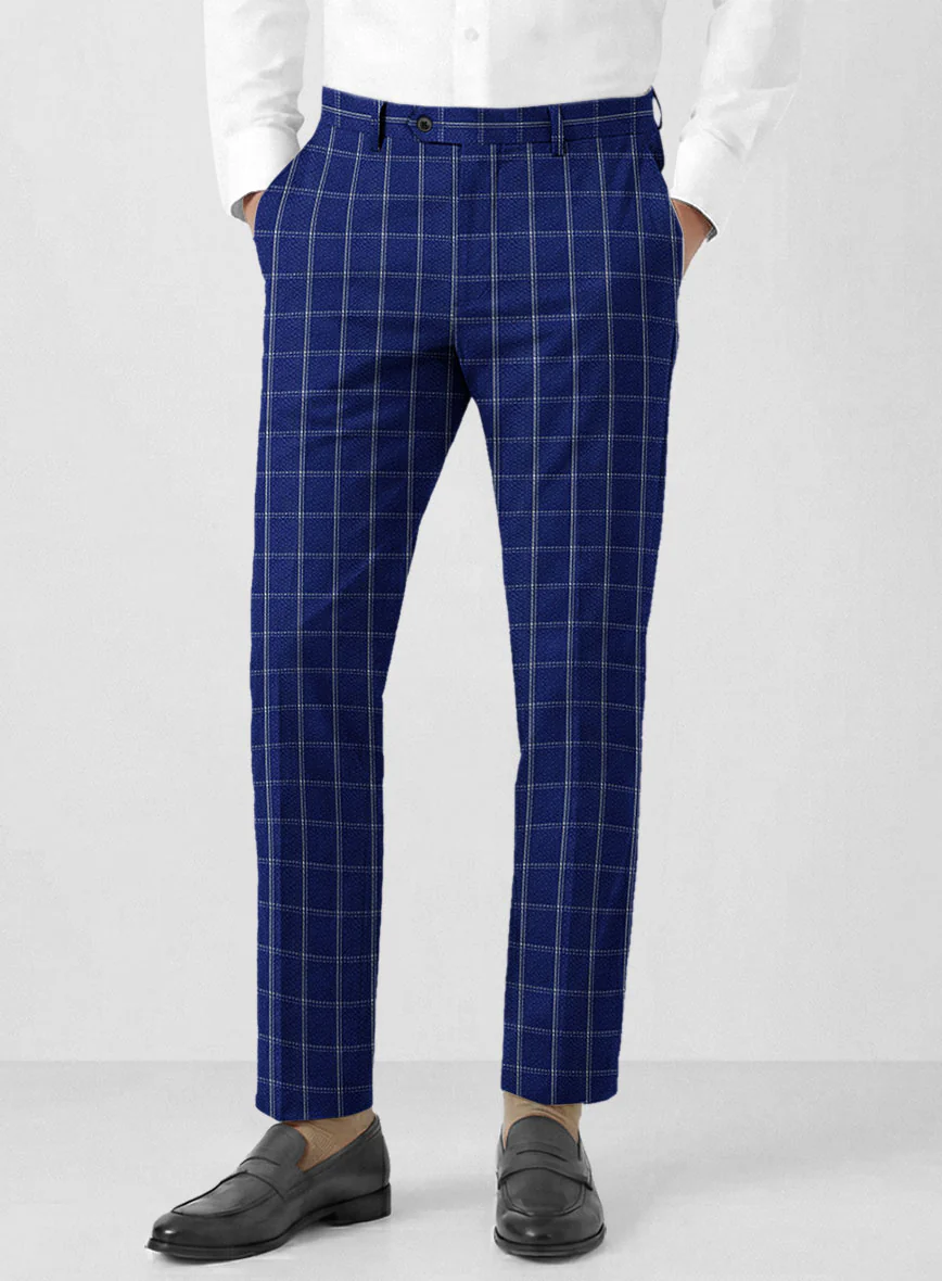 Solbiati Cobalt Blue Checks Seersucker Pants