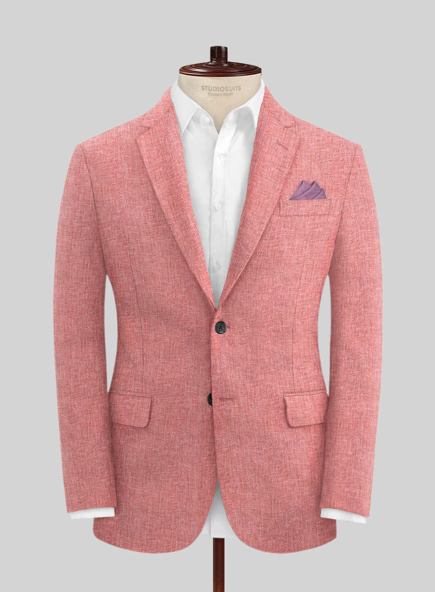 Solbiati Herringbone Coral Red Linen Jacket