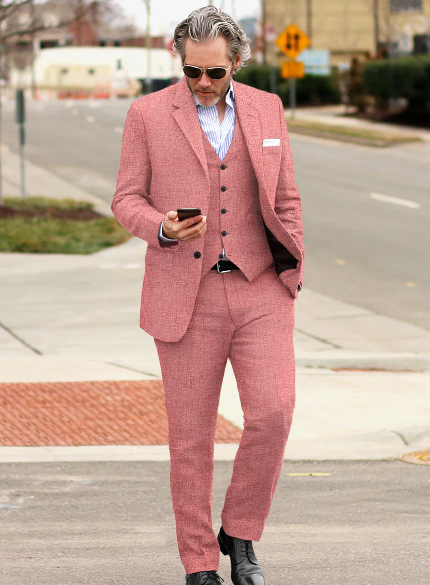 Solbiati Herringbone Coral Red Linen Suit - Image 2