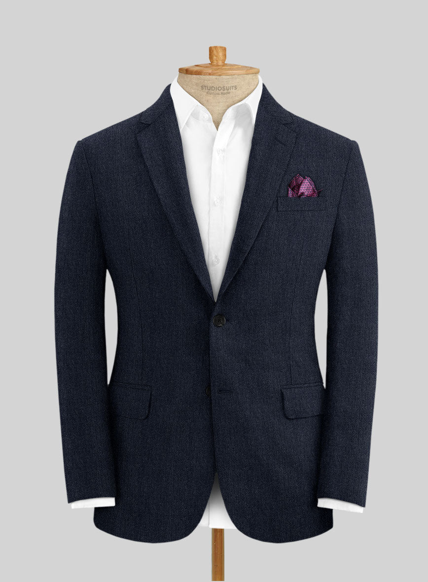 Solbiati Herringbone Indigo Linen Jacket