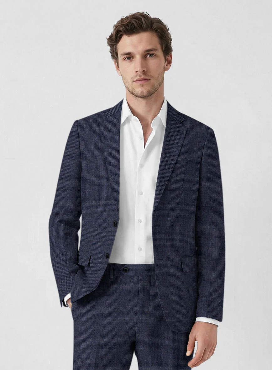 Solbiati Indigo Blue Check Linen Suit - Image 4