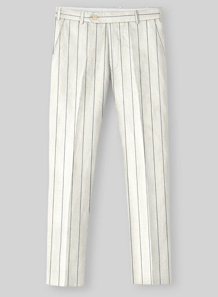 Solbiati Ivory Wide Stripe Linen Pants - Image 2