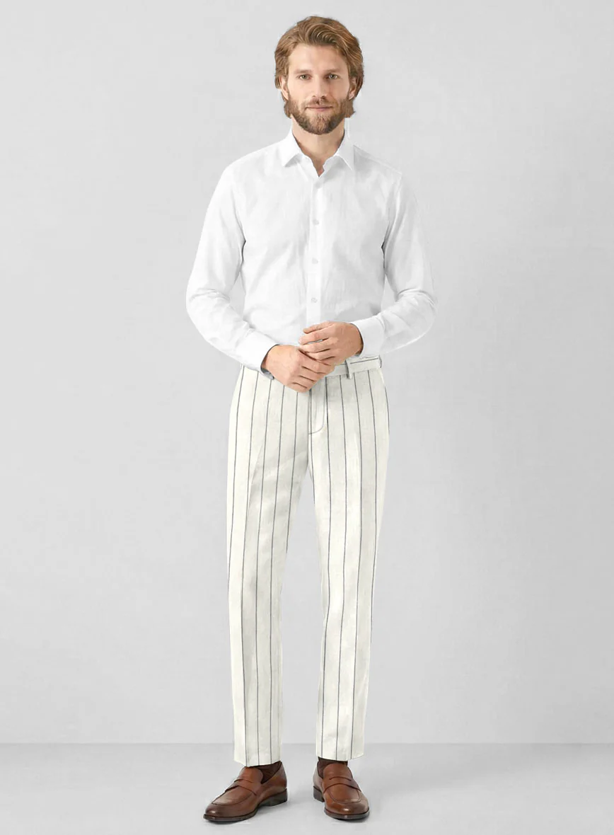 Solbiati Ivory Wide Stripe Linen Pants - Image 3