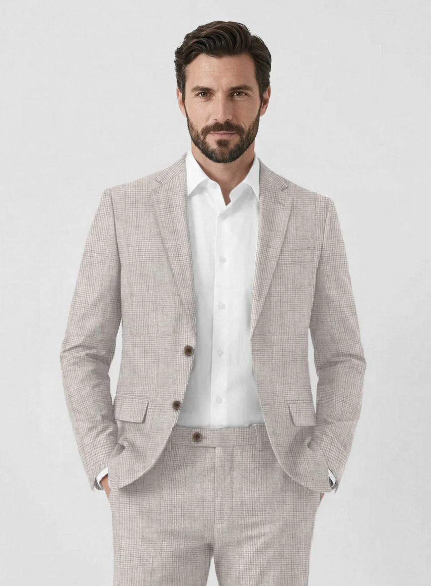 Solbiati Light Beige Check Linen Jacket - Image 2