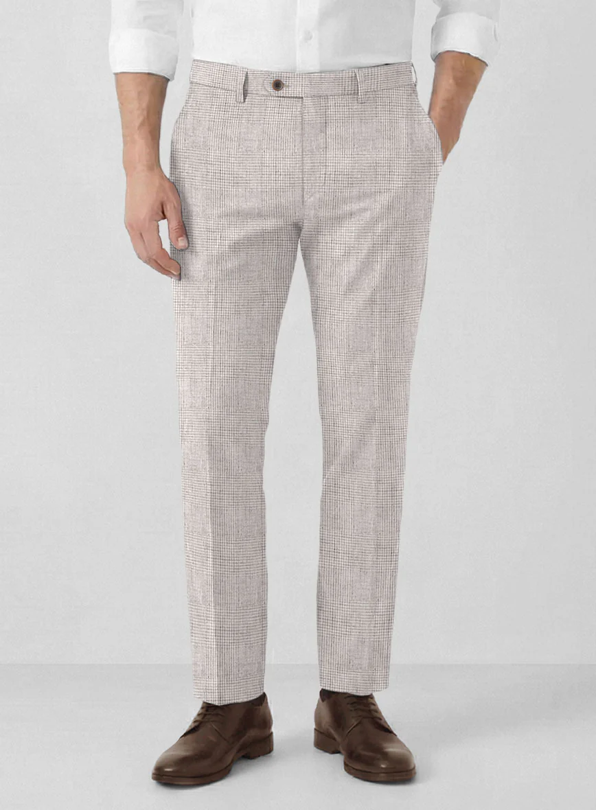 Solbiati Light Beige Check Linen Pants