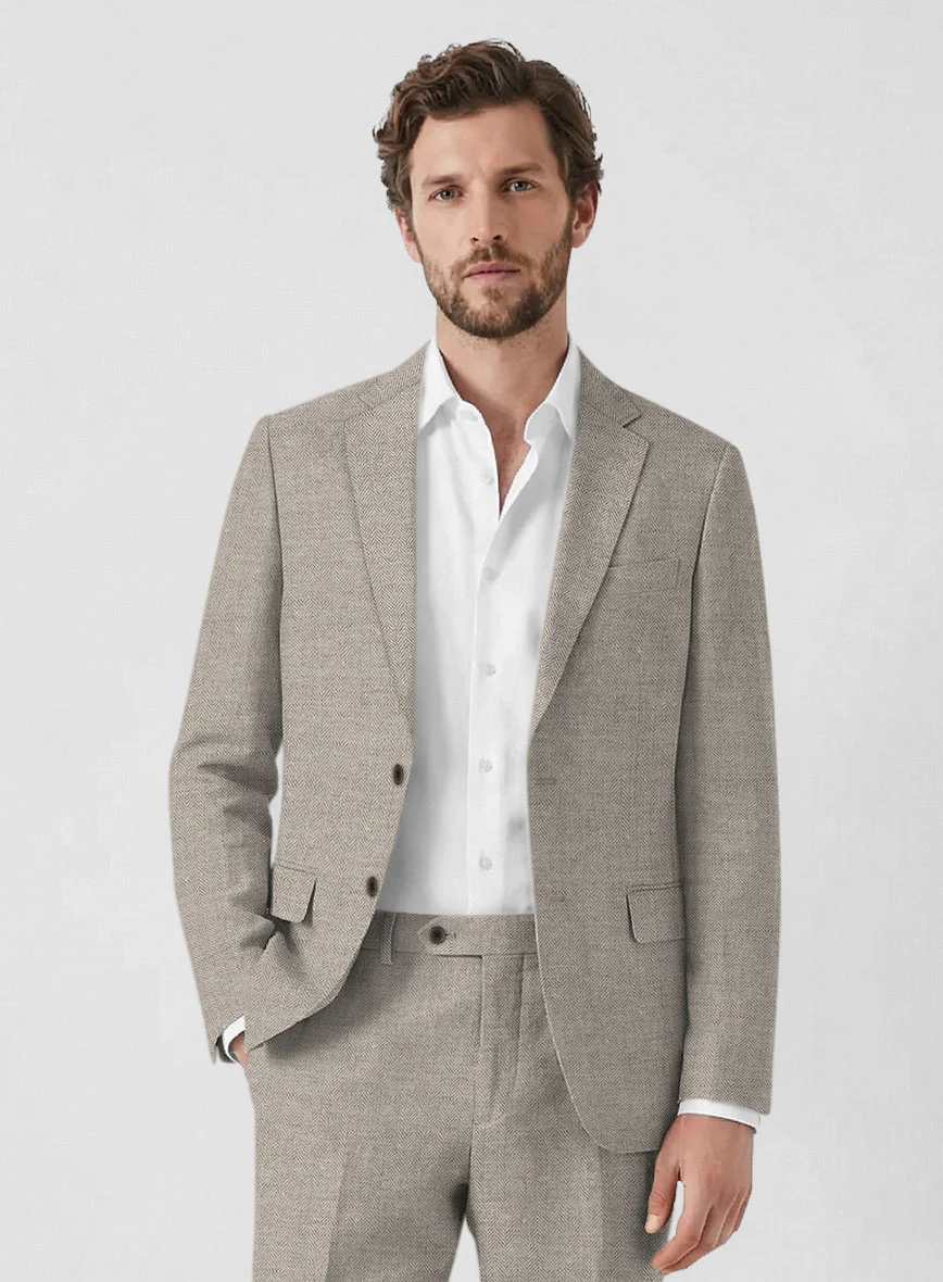 Solbiati Light Brown Herringbone Linen Jacket - Image 2