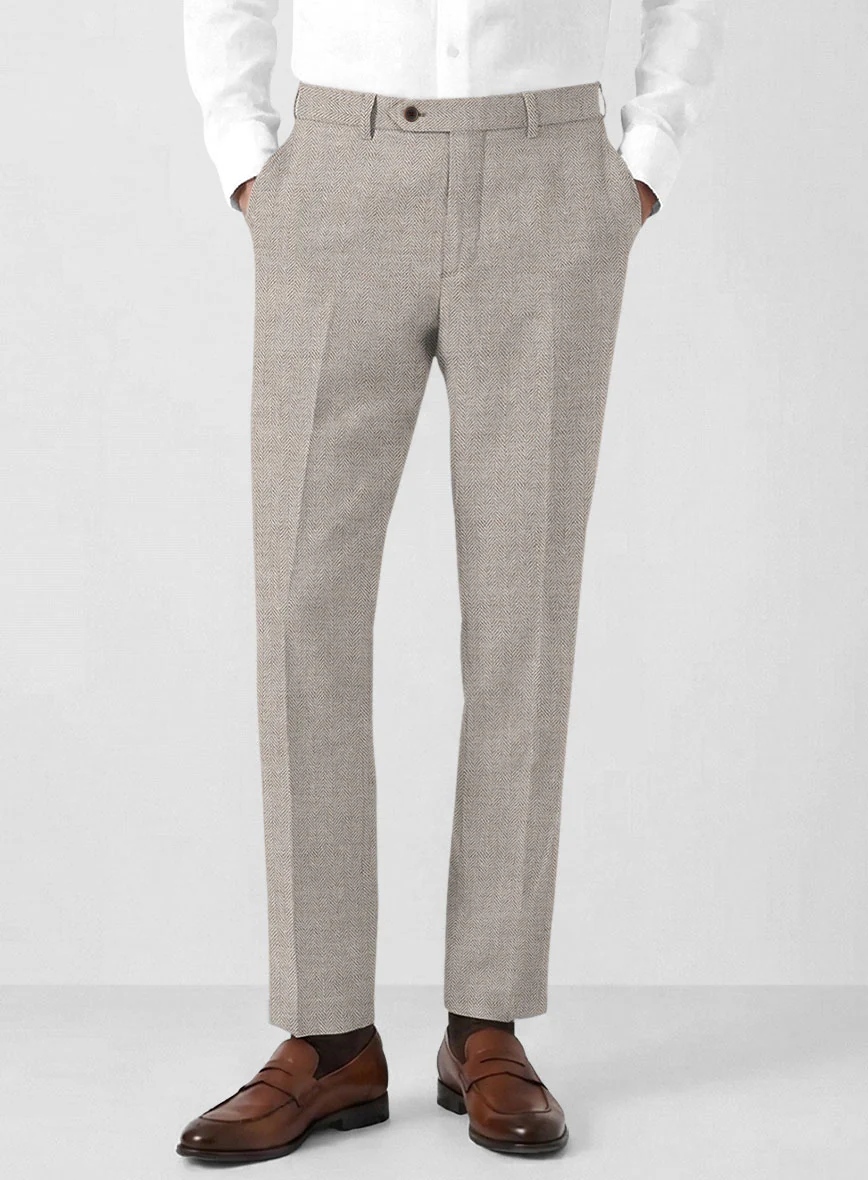 Solbiati Light Brown Herringbone Linen Pants
