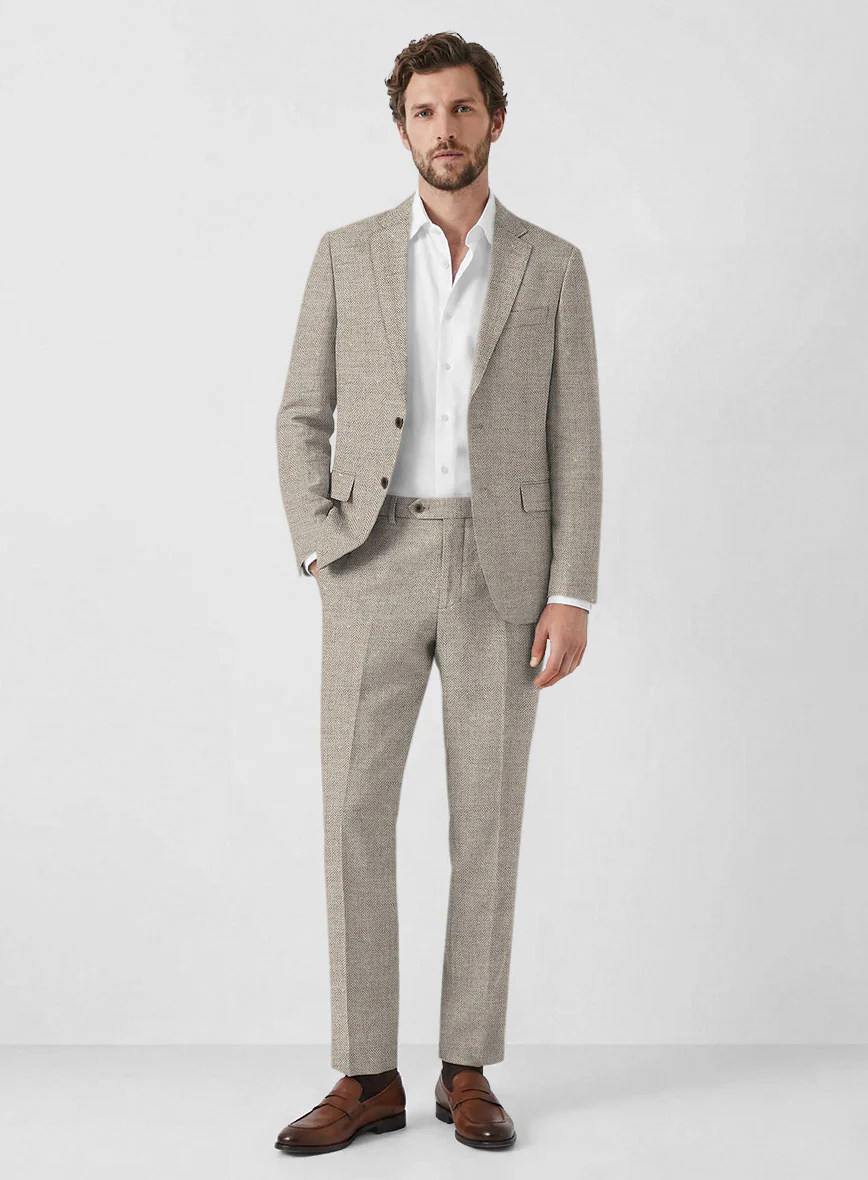 Solbiati Light Brown Herringbone Linen Suit