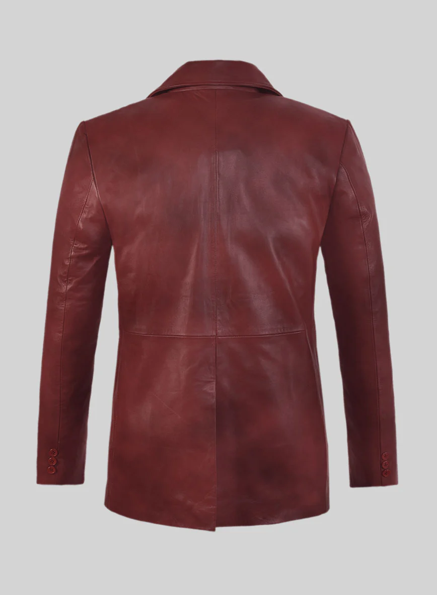 Spanish Red Leather Pea Coat - Image 2