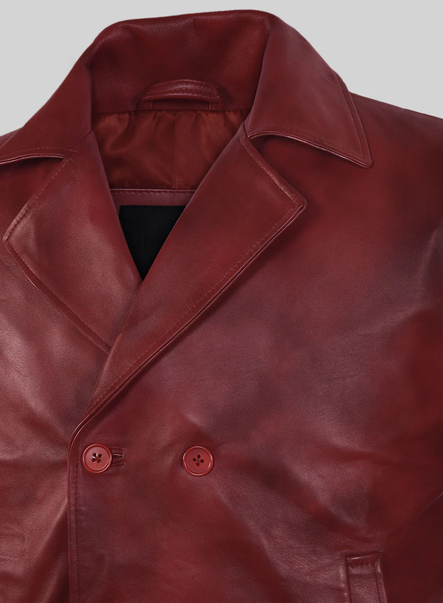 Spanish Red Leather Pea Coat - Image 3