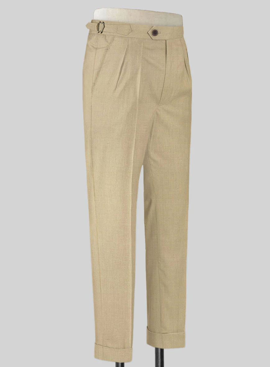 Stretch Beige Wool Highland Trousers - Image 2