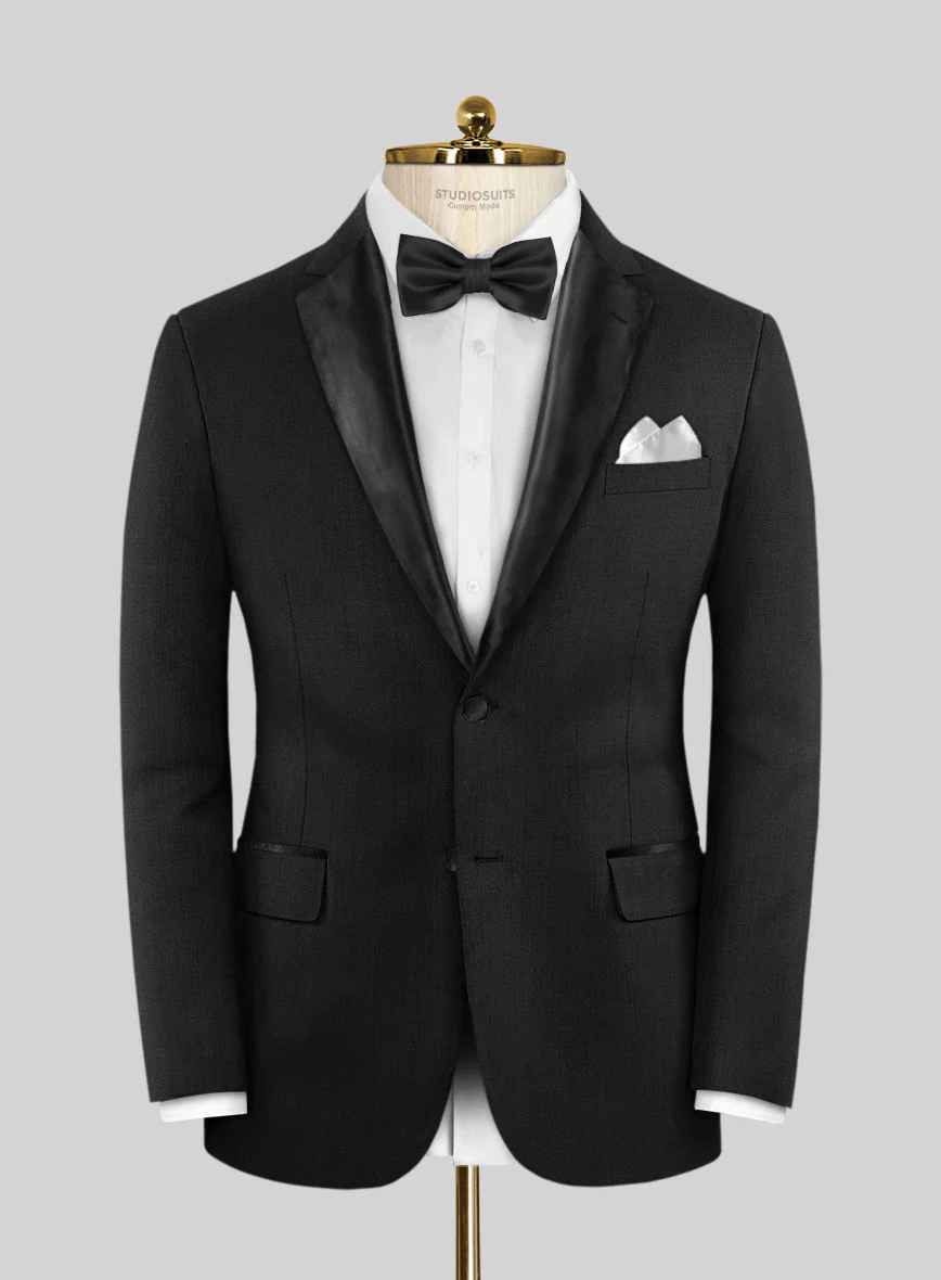 Stretch Black Wool Tuxedo Jacket