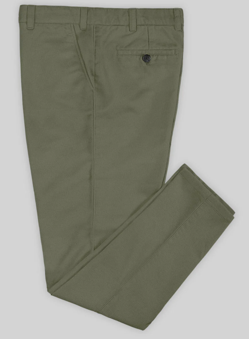 Washed Stretch Summer Olive Green Chino Pants - Image 3