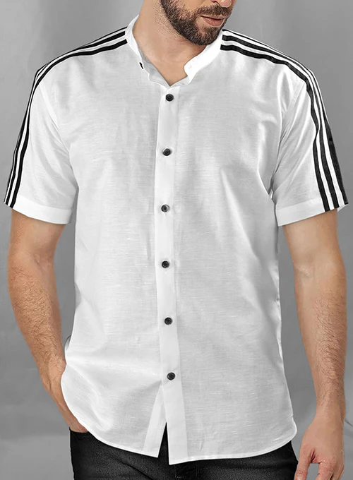 Stripy White and Black Linen Shirt - Image 2