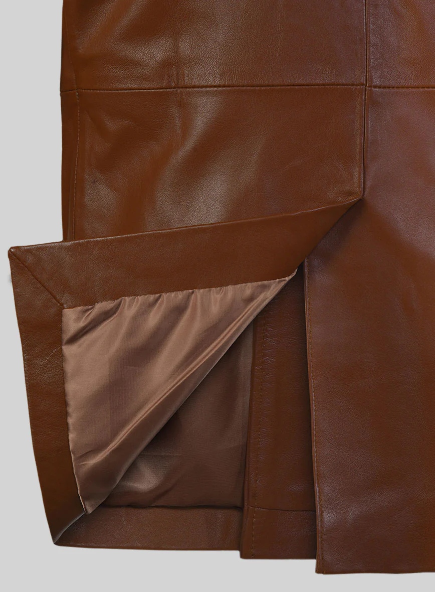 Tan Brown Leather Pea Coat - Image 6
