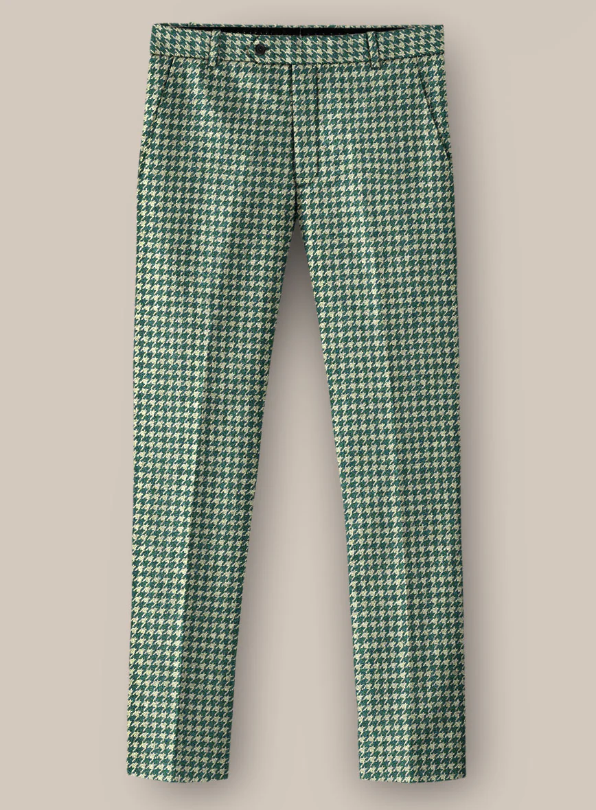 Teal Green Houndstooth Tweed Pants