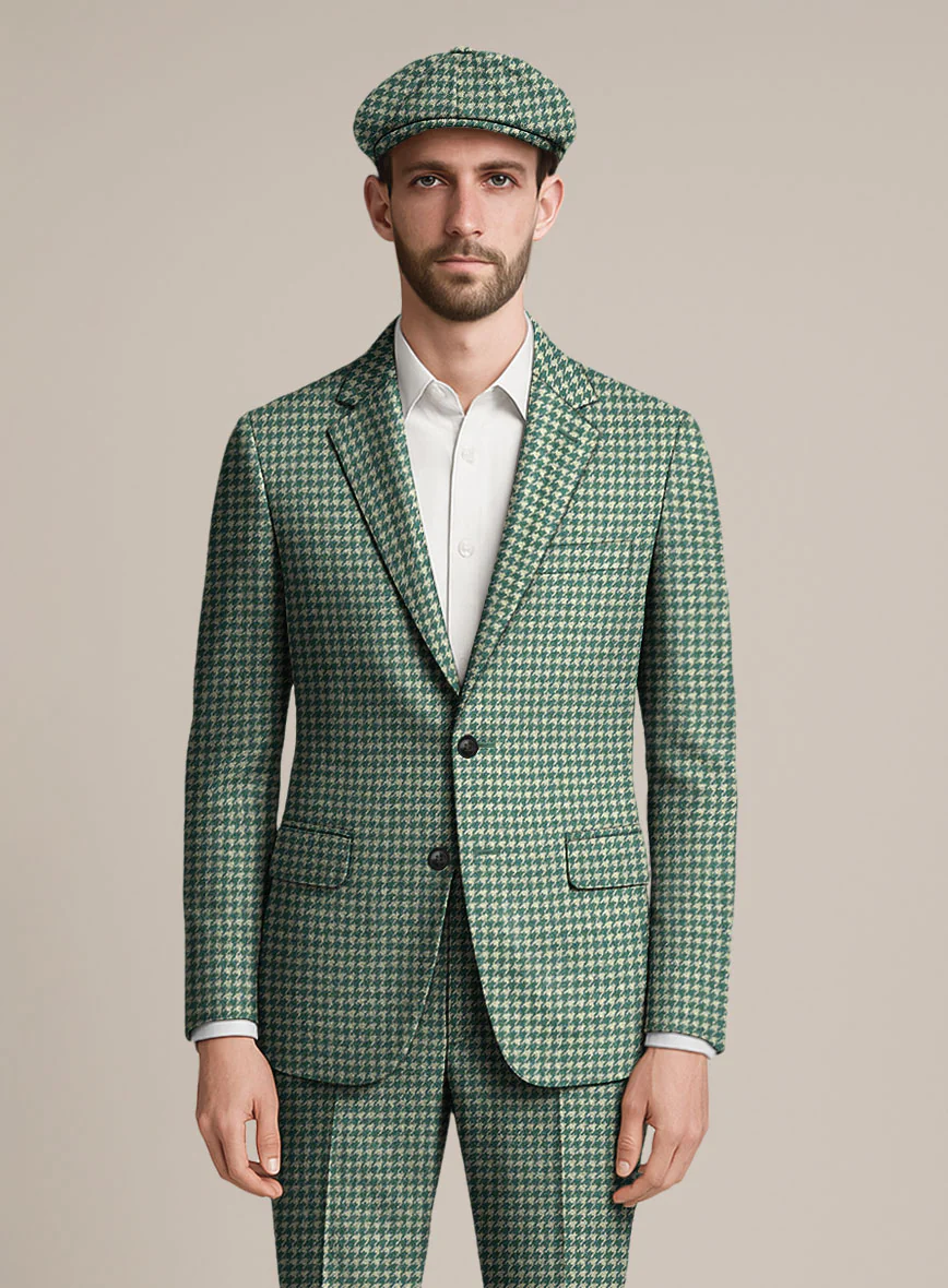 Teal Green Houndstooth Tweed Suit - Image 2