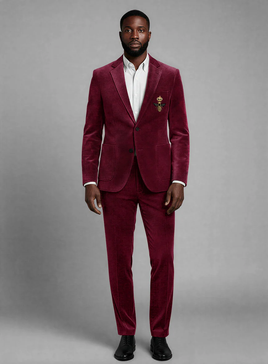 The Golden Bee Wine Velvet Suit