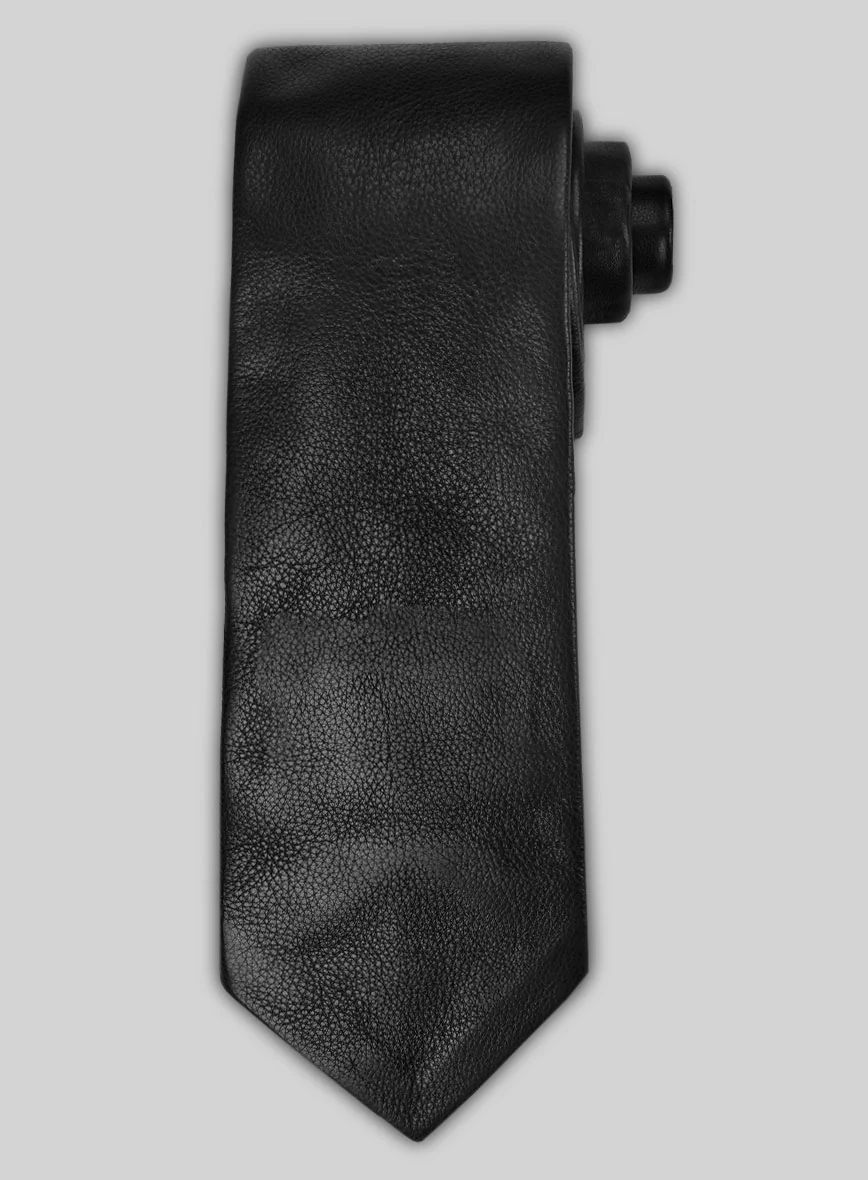 Thick Goat Black Leather Tie
