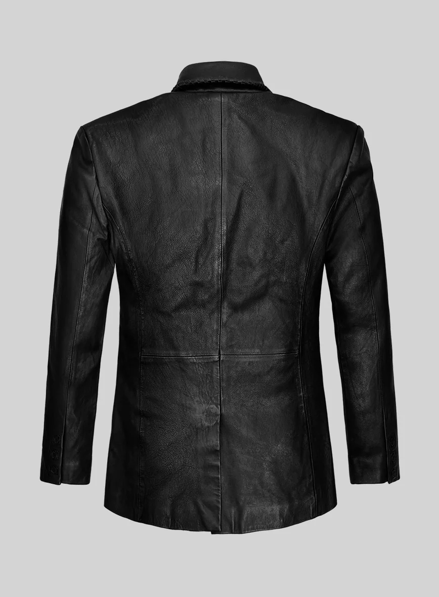 Thick Goat Black Washed & Wax Medieval Leather Blazer - Image 2