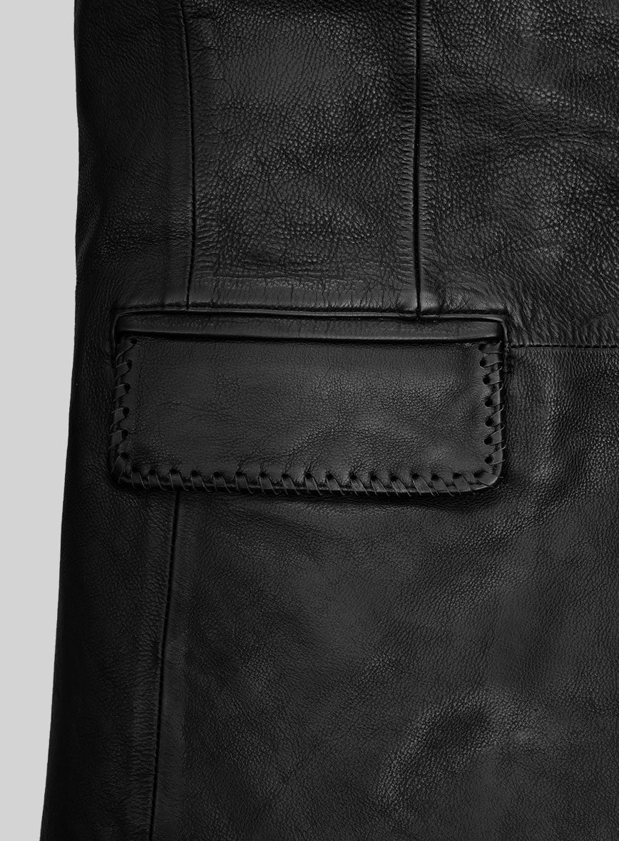 Thick Goat Black Washed & Wax Medieval Leather Blazer - Image 4
