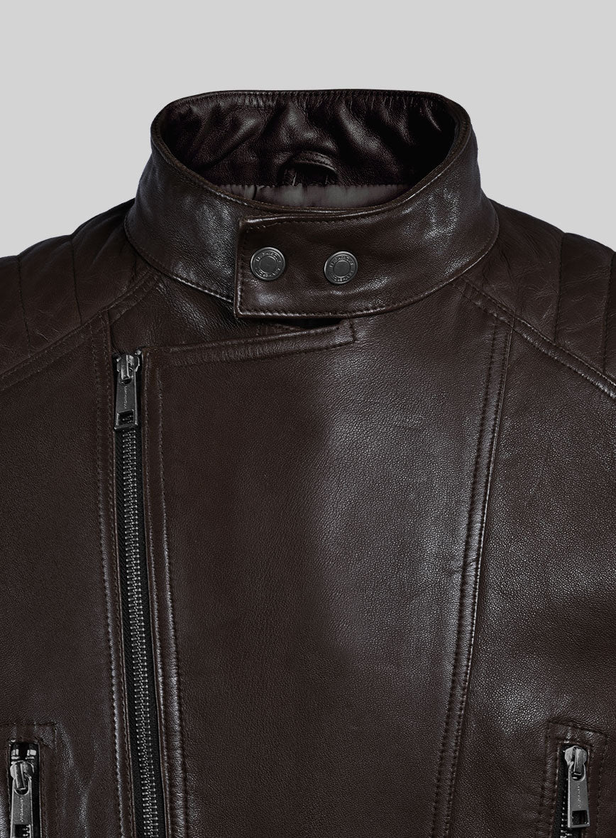 Thunderbolt Brown Moto Leather Jacket - Image 2