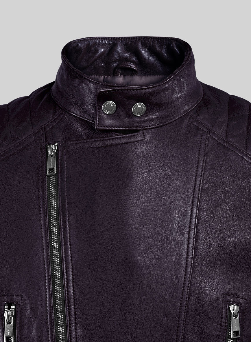 Thunderbolt Purple Moto Leather Jacket - Image 2