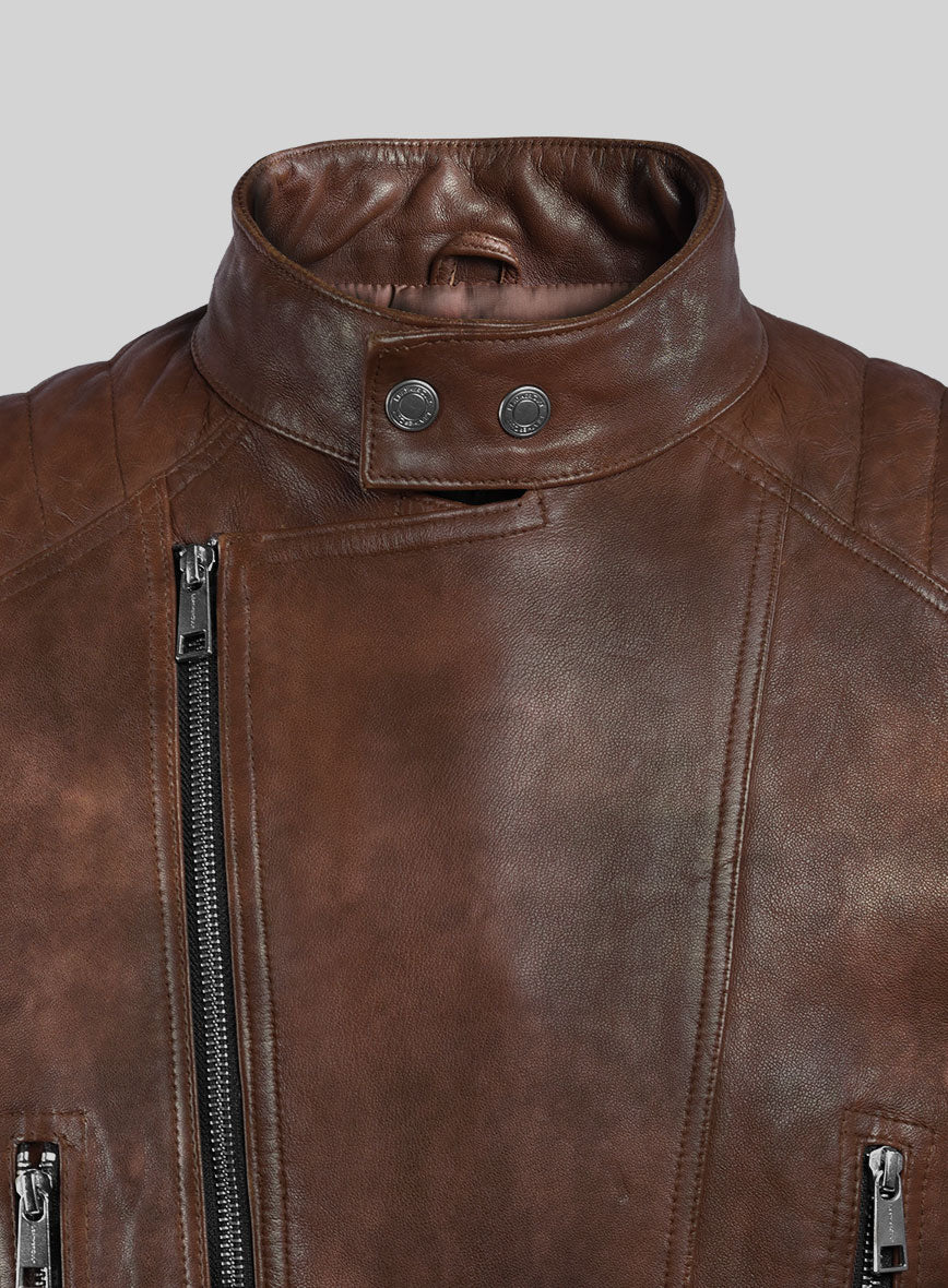 Thunderbolt Spanish Brown Moto Leather Jacket - Image 2