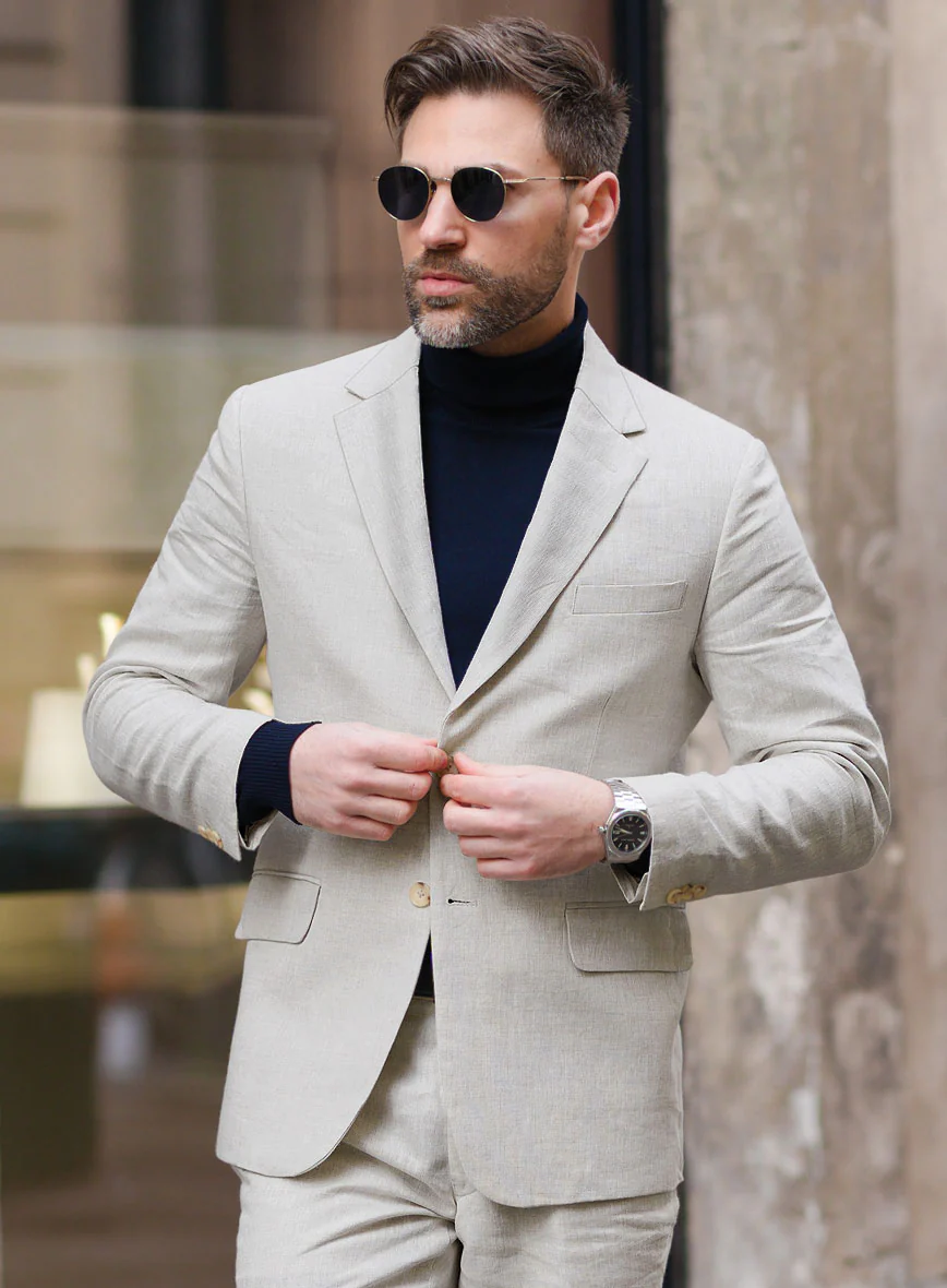 Tropical Beige Linen Suit - Image 8