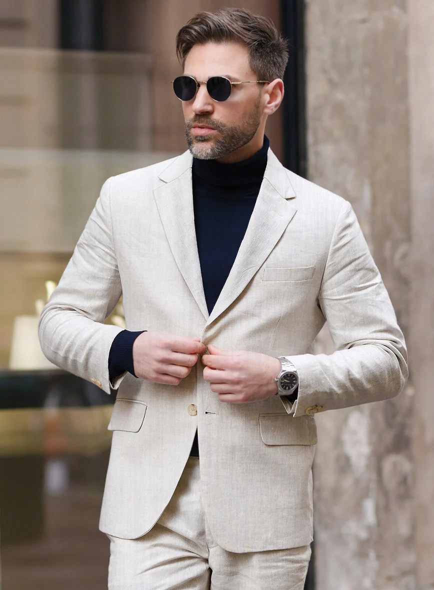 Tropical Beige Pure Linen Jacket - 42 Regular - Image 3