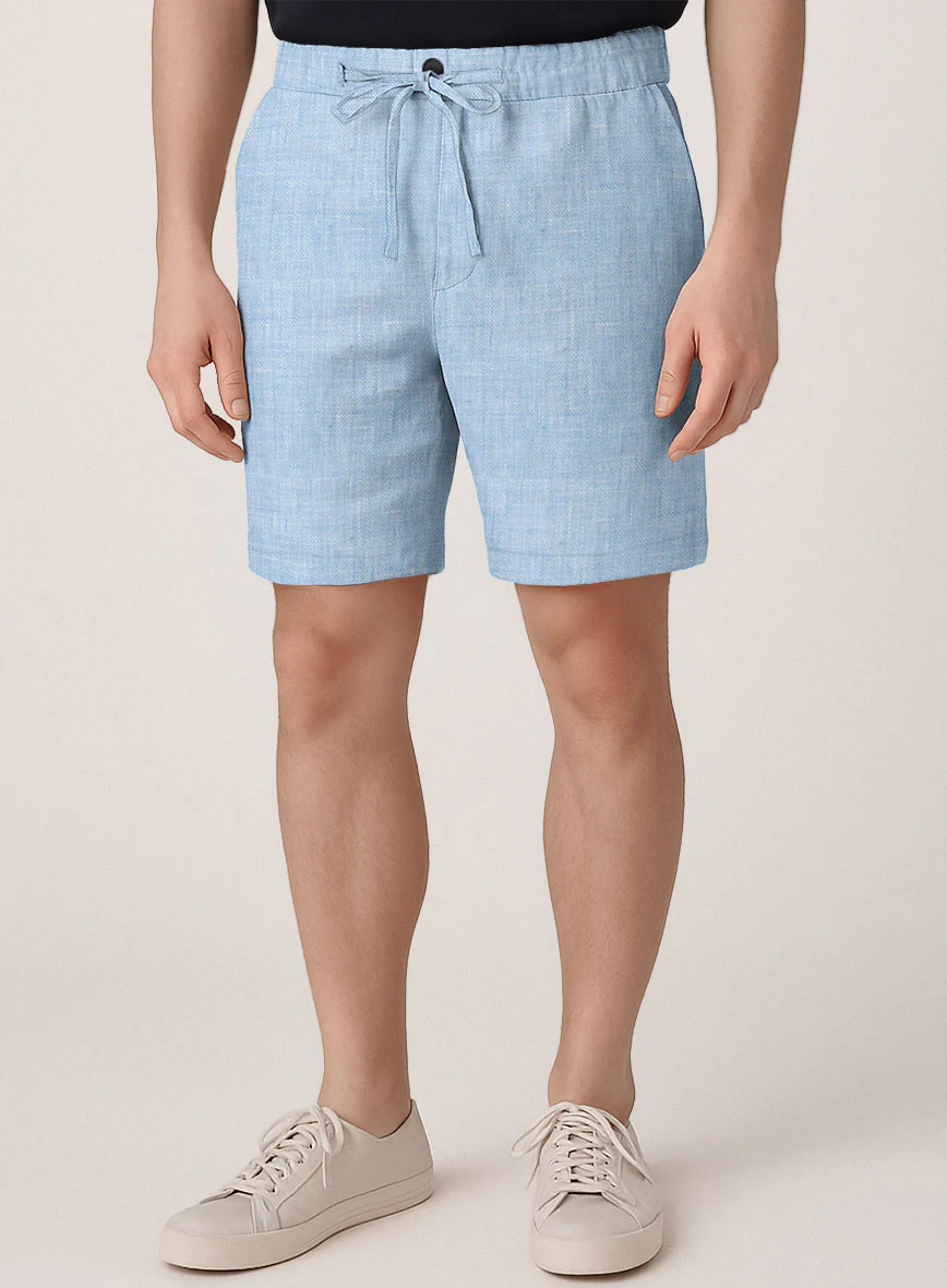Tropical Blue Linen Shorts - Image 2