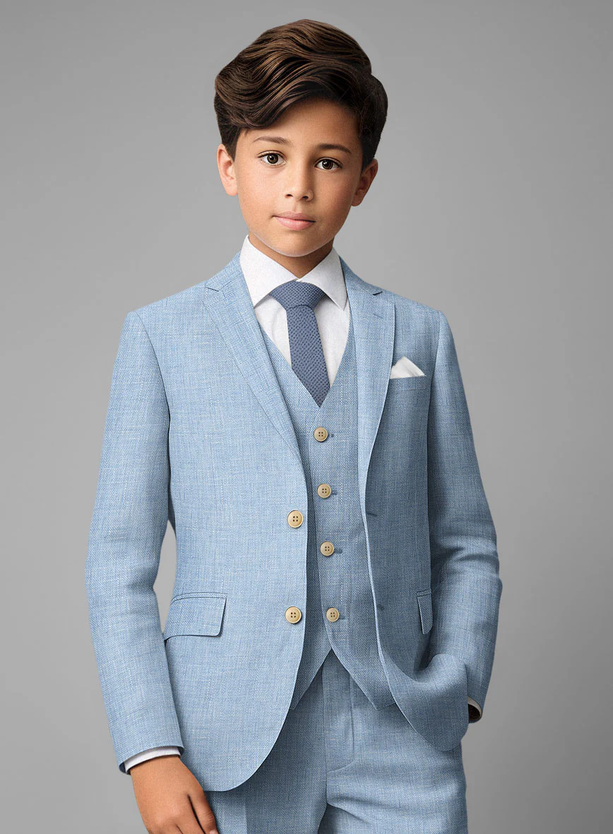 Tropical Blue Linen Boys Suit - Image 4
