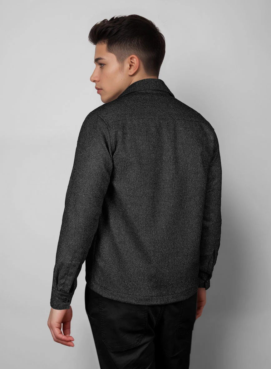 Trucker Charcoal Herringbone Tweed Shirt - Image 3
