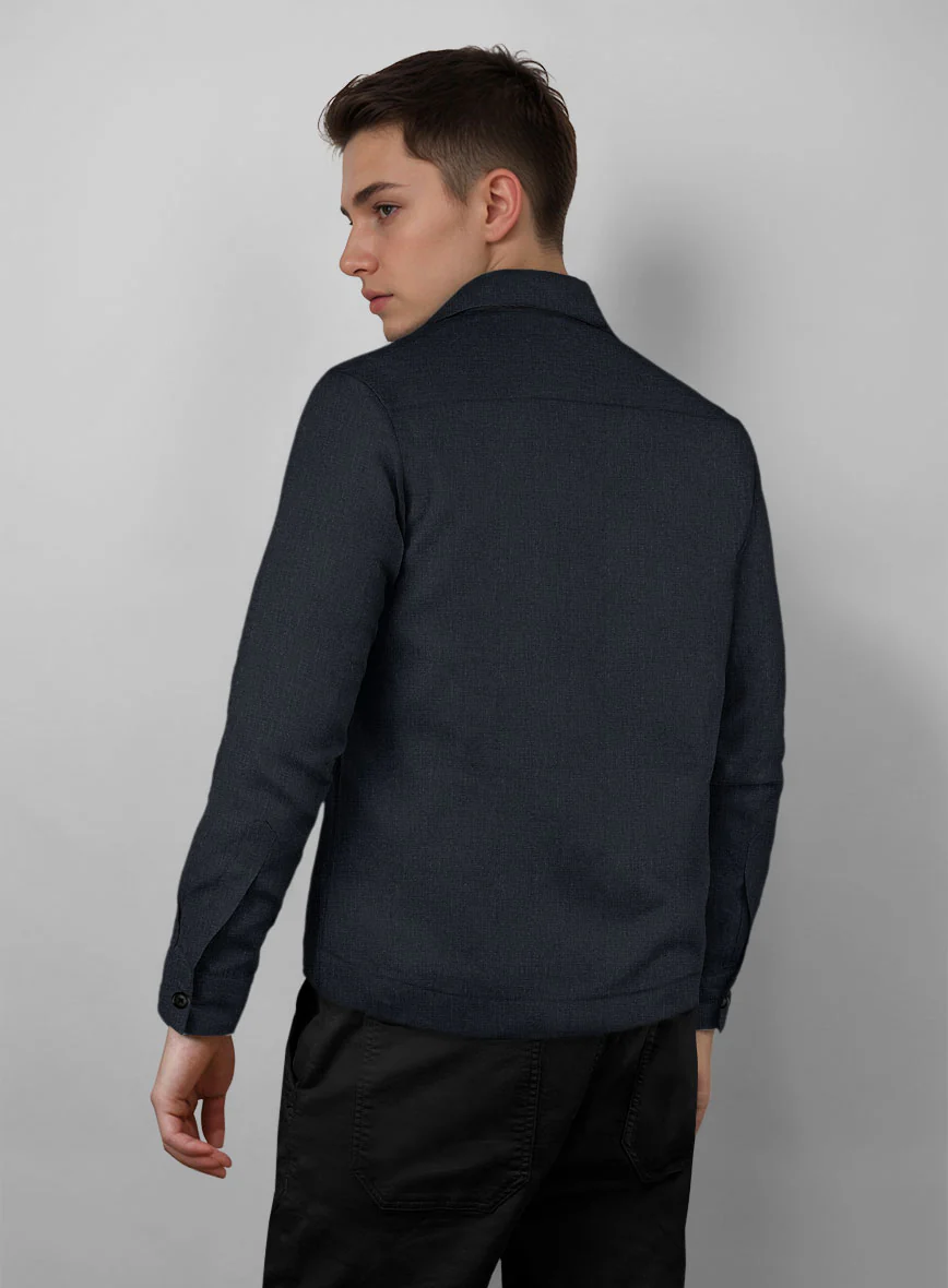 Trucker Dark Blue Linen Shirt - Image 3