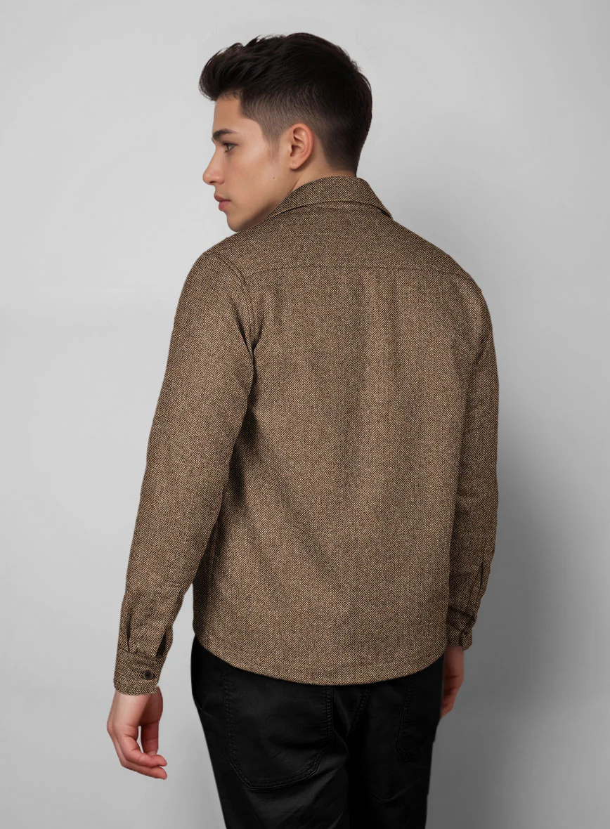 Trucker Irish Brown Herringbone Tweed Shirt - Image 4
