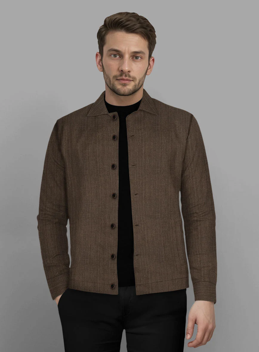 Trucker Italian Brown Linen Shirt - Image 2