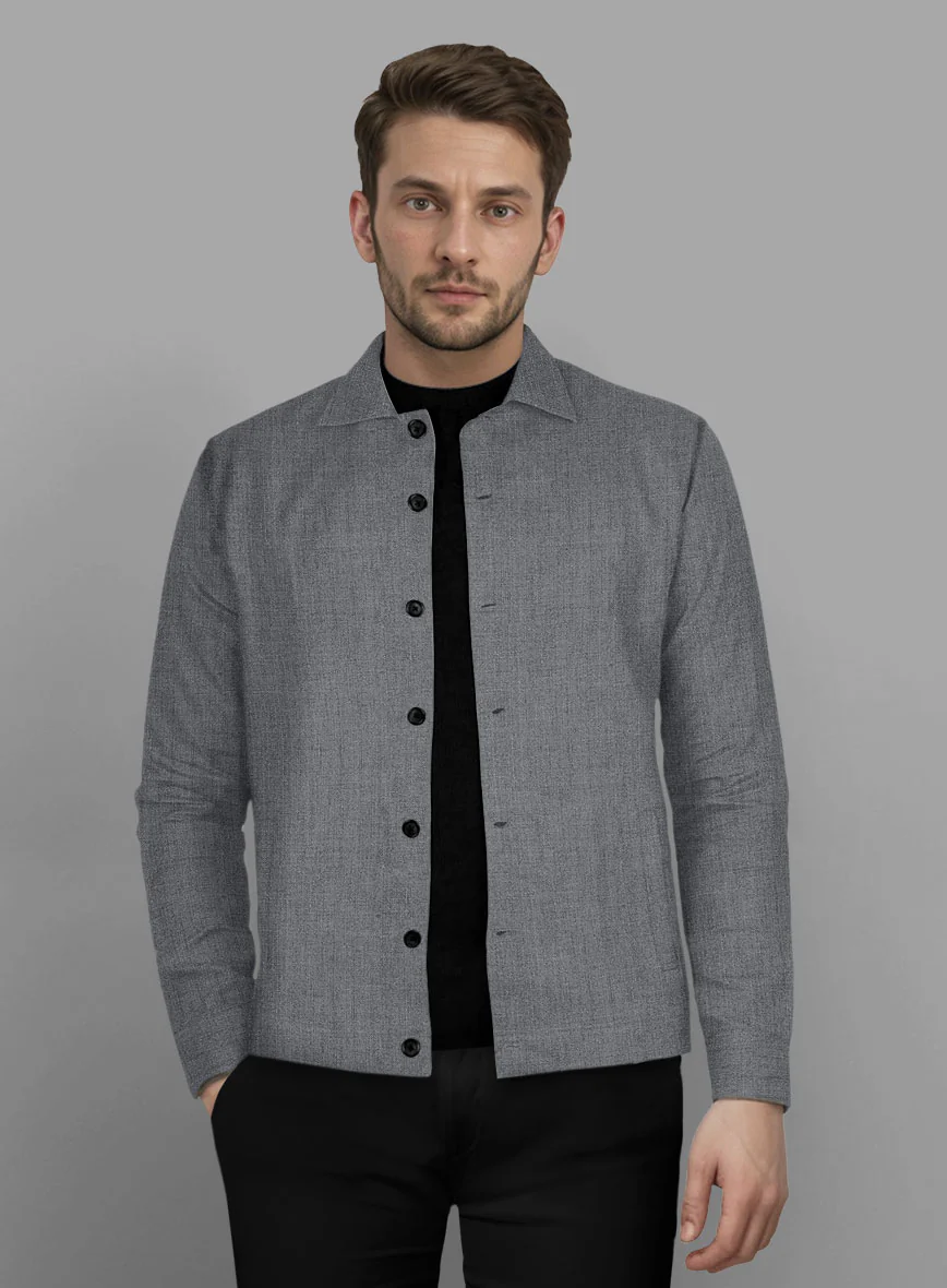 Trucker Italian Khyber Gray Blue Linen Shirt - Image 2