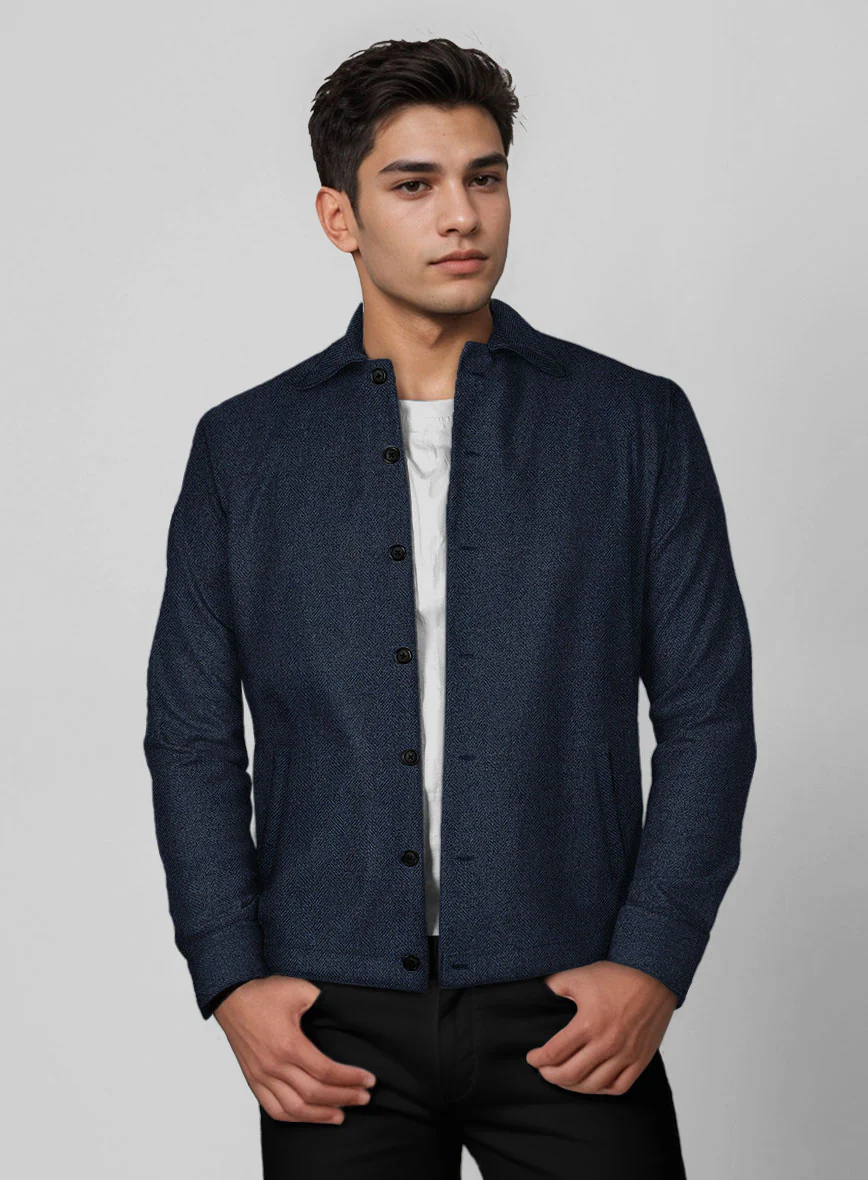 Trucker Showman Blue Herringbone Tweed Shirt - Image 2