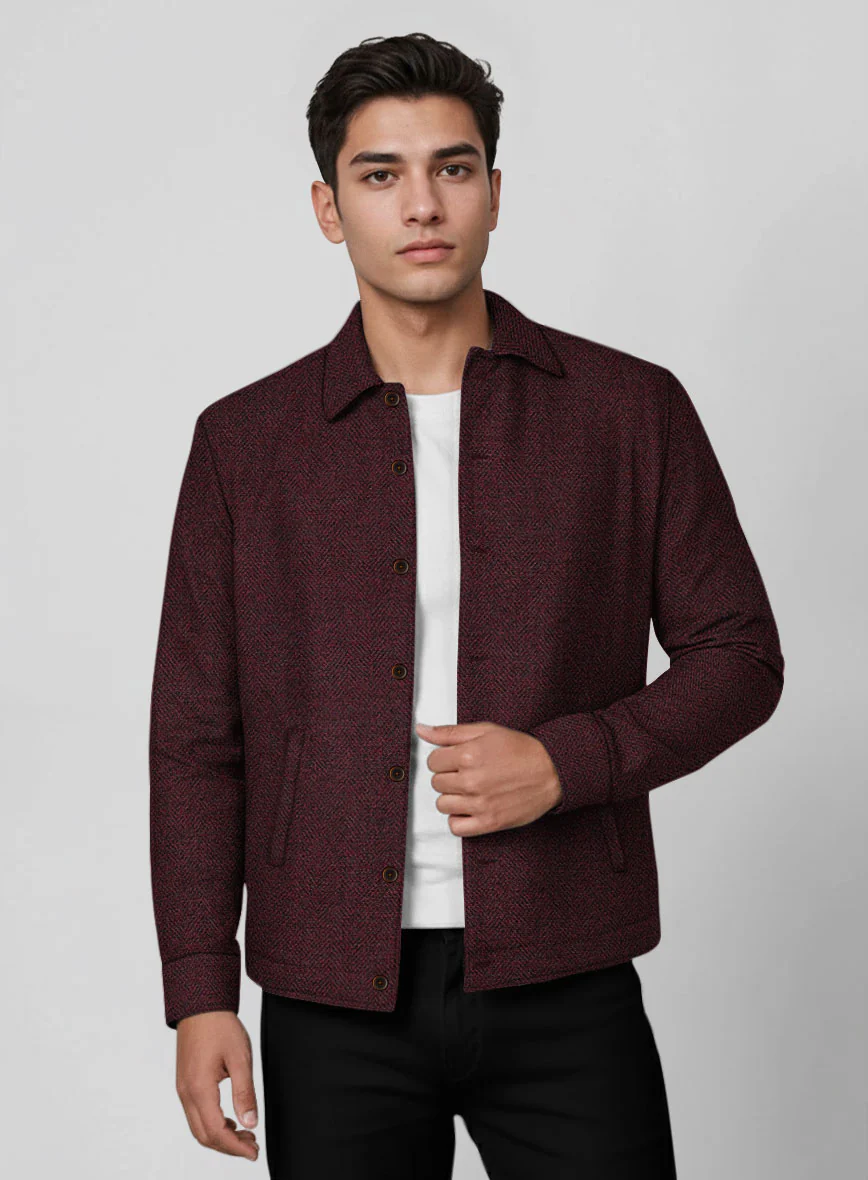Trucker Wine Herringbone Tweed Shirt - Image 2
