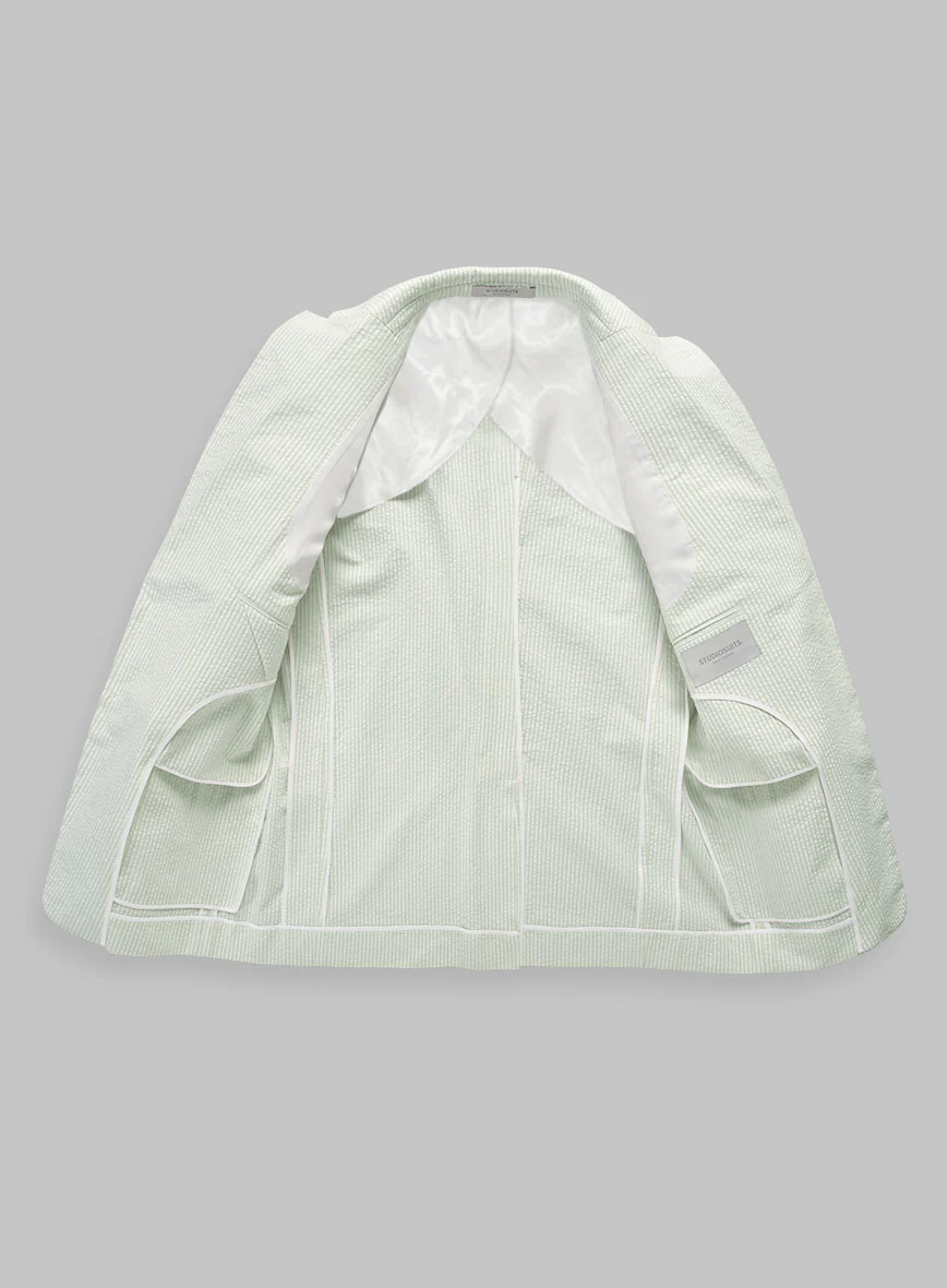Unstructured Seersucker Light Green Blazer - Image 2