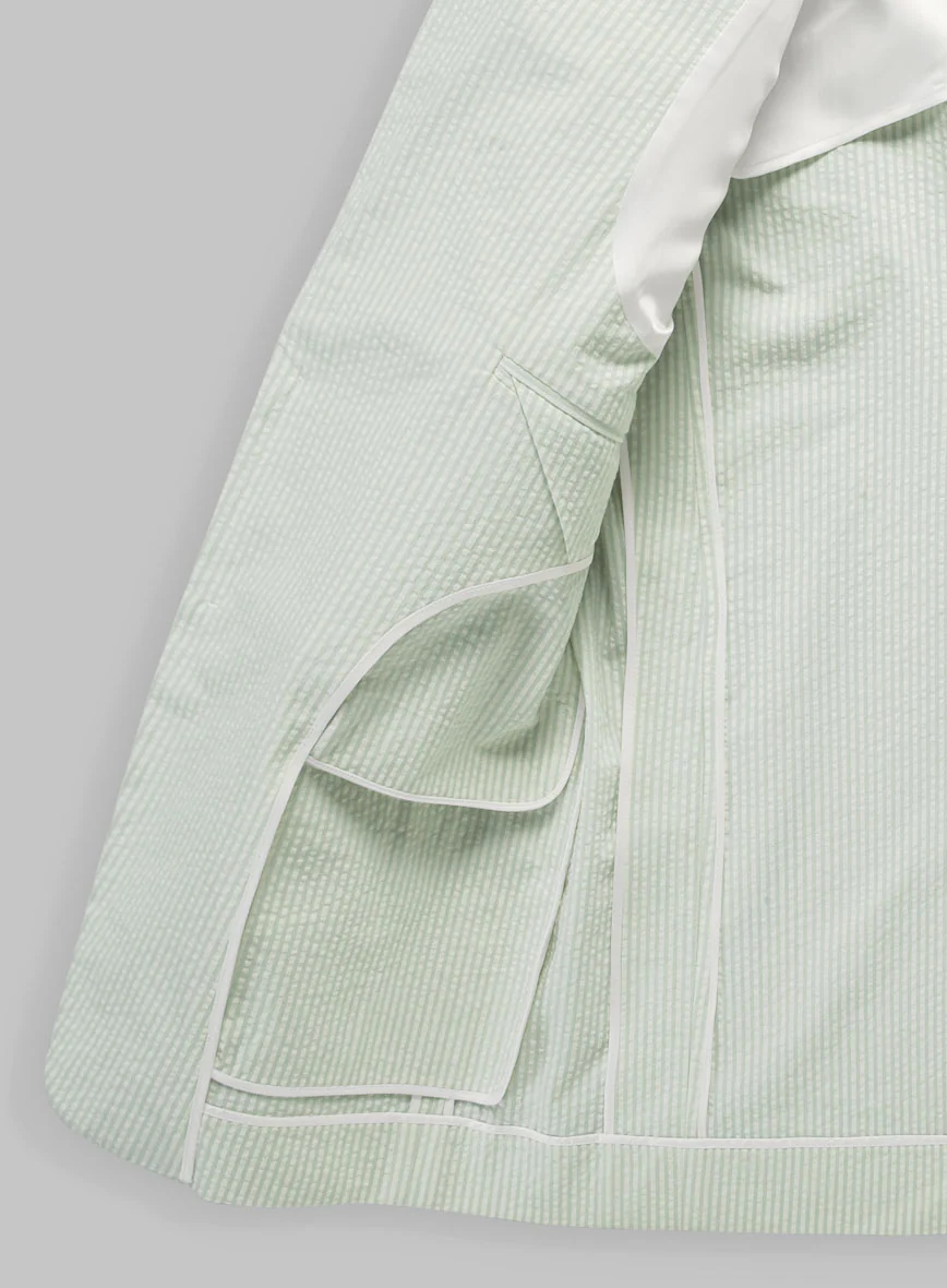 Unstructured Seersucker Light Green Blazer - Image 3