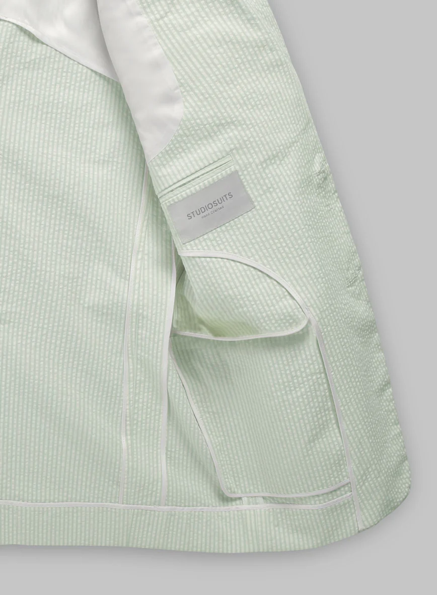 Unstructured Seersucker Light Green Blazer - Image 4